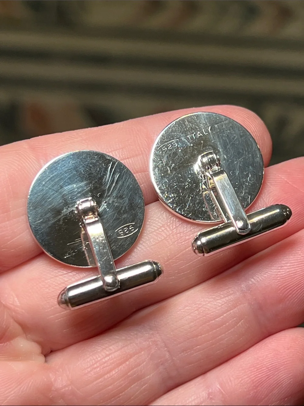 VTG Italian Handpainted Nautical Ship Wheel Enamel Sterling Silver Cufflinks